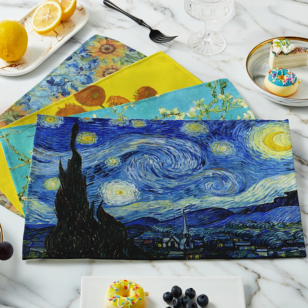 Linen Table Runner - Nouveau Van Gogh peinture à l'huile