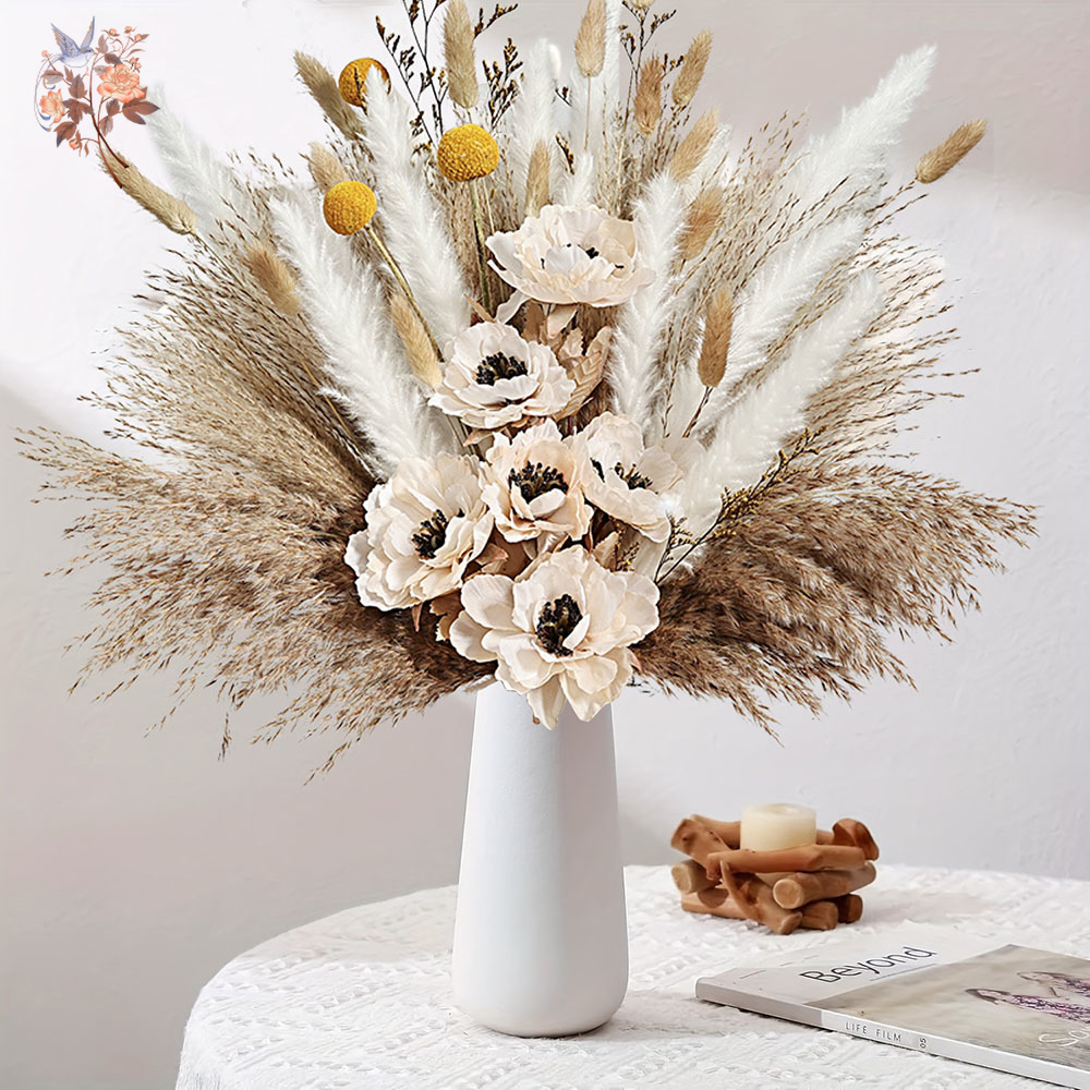 Pampas Grass Decor - Bouquet de fleurs artificielles, 55 pièces,