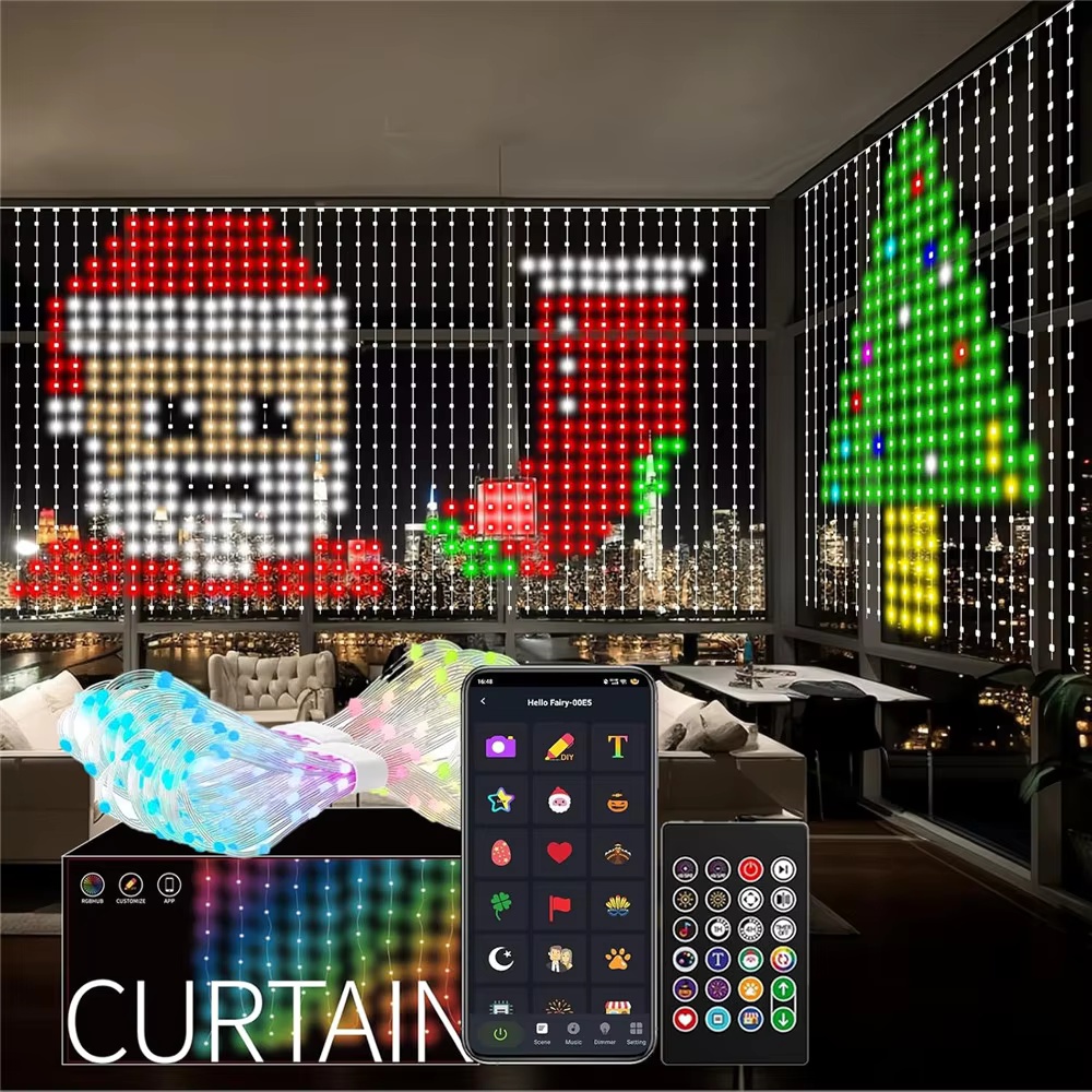 Home Decor Free App - Rideau lumineux intelligent à pixels RGB,